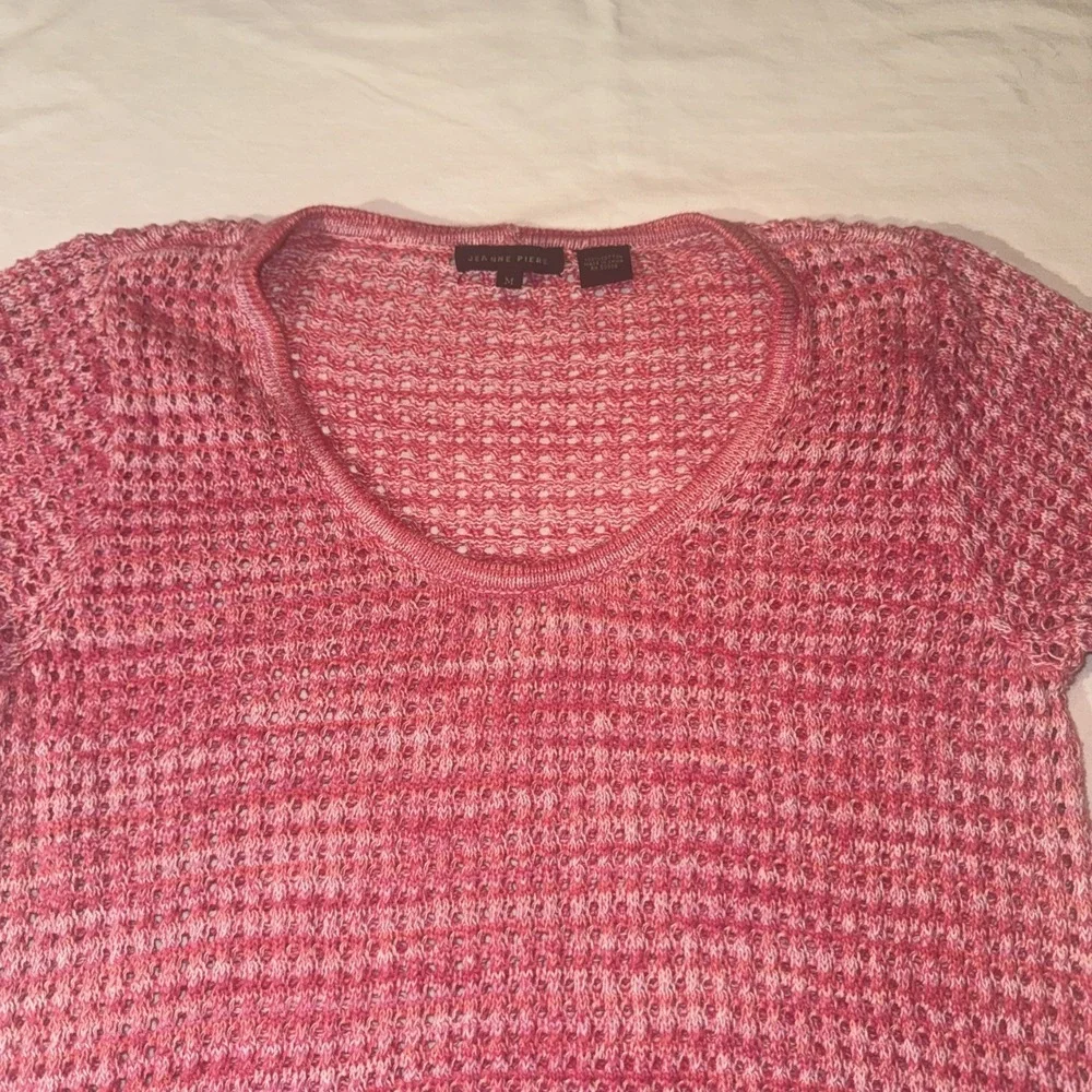 Jeanne Pierre Pink Open Knit Short Sleeve Swim‎ Cover Up Medium High Low